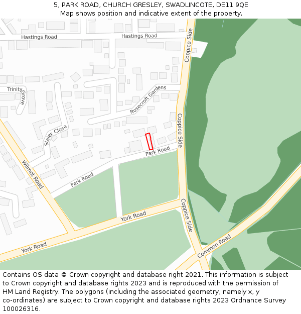 5, PARK ROAD, CHURCH GRESLEY, SWADLINCOTE, DE11 9QE: Location map and indicative extent of plot