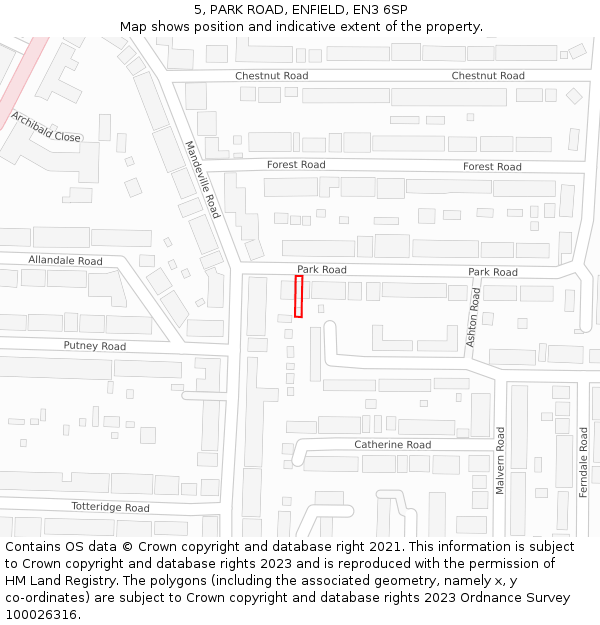5, PARK ROAD, ENFIELD, EN3 6SP: Location map and indicative extent of plot