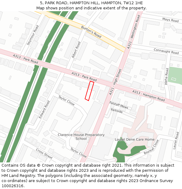 5, PARK ROAD, HAMPTON HILL, HAMPTON, TW12 1HE: Location map and indicative extent of plot