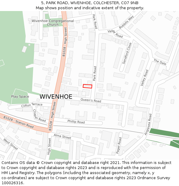 5, PARK ROAD, WIVENHOE, COLCHESTER, CO7 9NB: Location map and indicative extent of plot