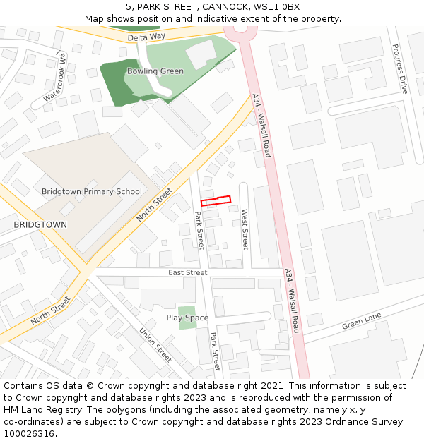 5, PARK STREET, CANNOCK, WS11 0BX: Location map and indicative extent of plot