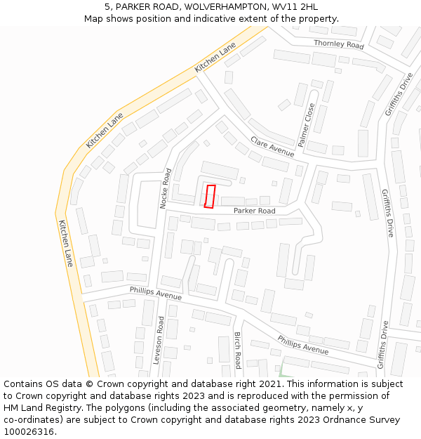 5, PARKER ROAD, WOLVERHAMPTON, WV11 2HL: Location map and indicative extent of plot