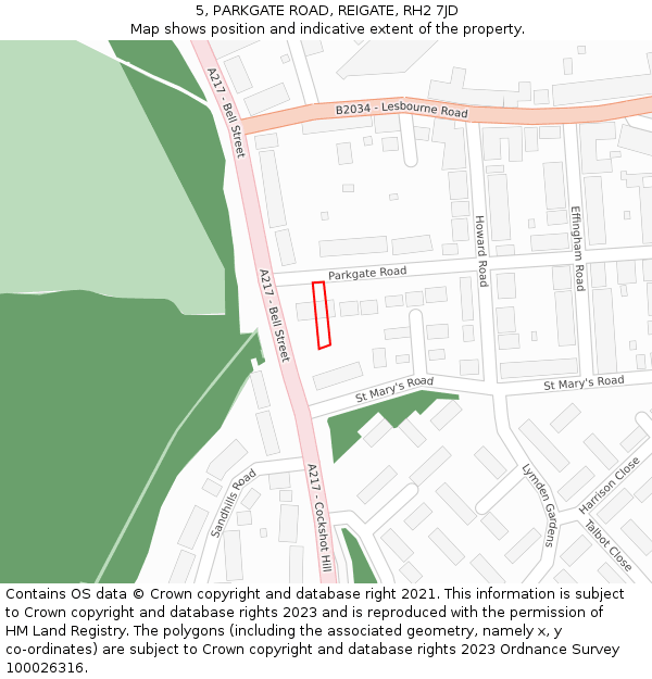 5, PARKGATE ROAD, REIGATE, RH2 7JD: Location map and indicative extent of plot