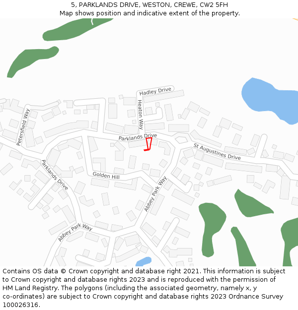 5, PARKLANDS DRIVE, WESTON, CREWE, CW2 5FH: Location map and indicative extent of plot