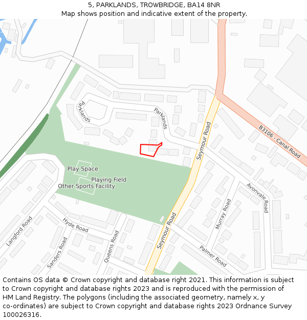 5, PARKLANDS, TROWBRIDGE, BA14 8NR: Location map and indicative extent of plot