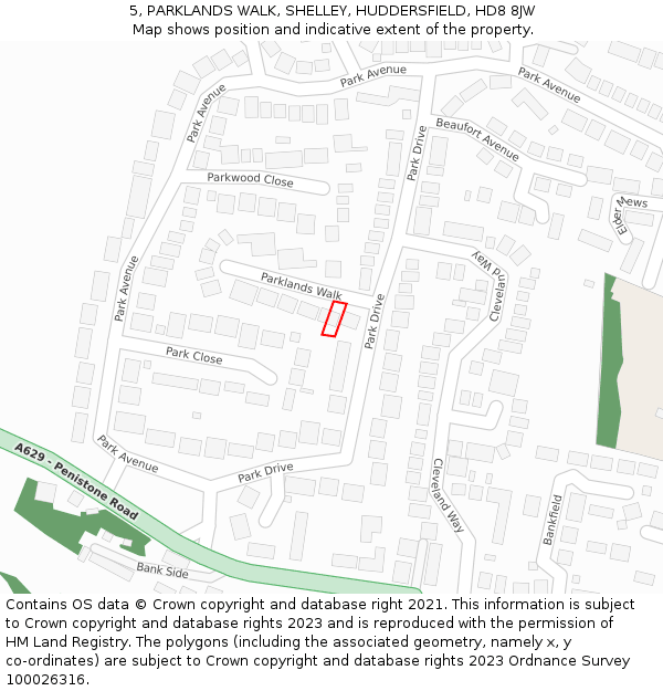 5, PARKLANDS WALK, SHELLEY, HUDDERSFIELD, HD8 8JW: Location map and indicative extent of plot