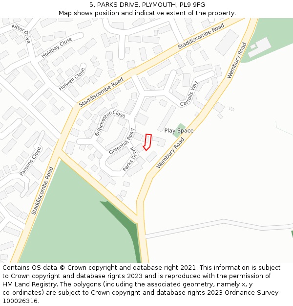 5, PARKS DRIVE, PLYMOUTH, PL9 9FG: Location map and indicative extent of plot