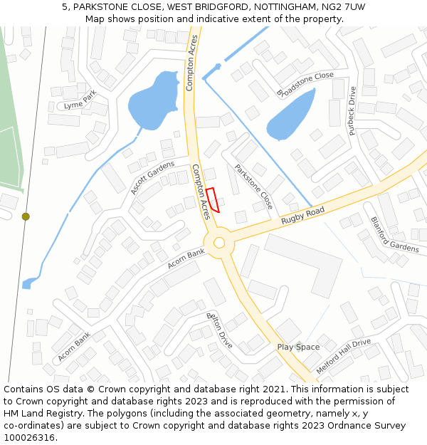 5, PARKSTONE CLOSE, WEST BRIDGFORD, NOTTINGHAM, NG2 7UW: Location map and indicative extent of plot