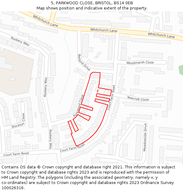 5, PARKWOOD CLOSE, BRISTOL, BS14 0EB: Location map and indicative extent of plot