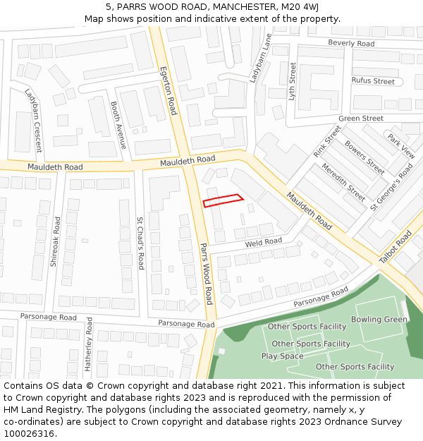 5, PARRS WOOD ROAD, MANCHESTER, M20 4WJ: Location map and indicative extent of plot