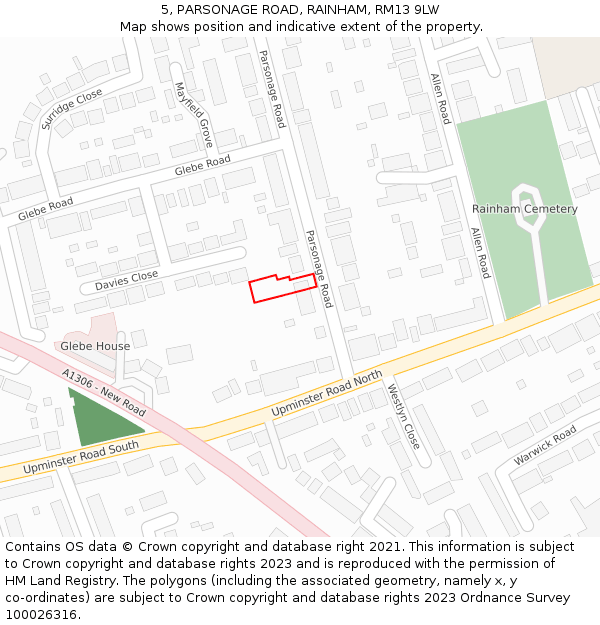 5, PARSONAGE ROAD, RAINHAM, RM13 9LW: Location map and indicative extent of plot