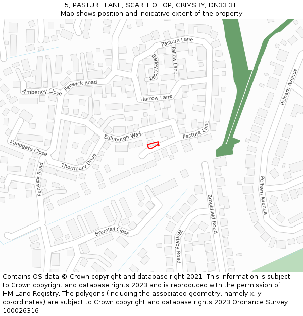 5, PASTURE LANE, SCARTHO TOP, GRIMSBY, DN33 3TF: Location map and indicative extent of plot