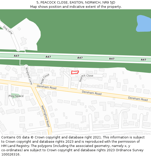 5, PEACOCK CLOSE, EASTON, NORWICH, NR9 5JD: Location map and indicative extent of plot