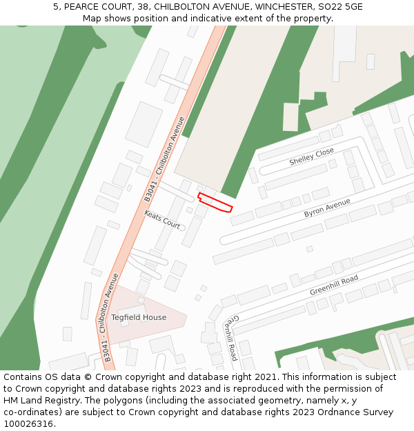 5, PEARCE COURT, 38, CHILBOLTON AVENUE, WINCHESTER, SO22 5GE: Location map and indicative extent of plot