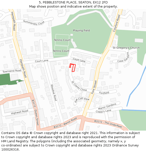 5, PEBBLESTONE PLACE, SEATON, EX12 2FD: Location map and indicative extent of plot