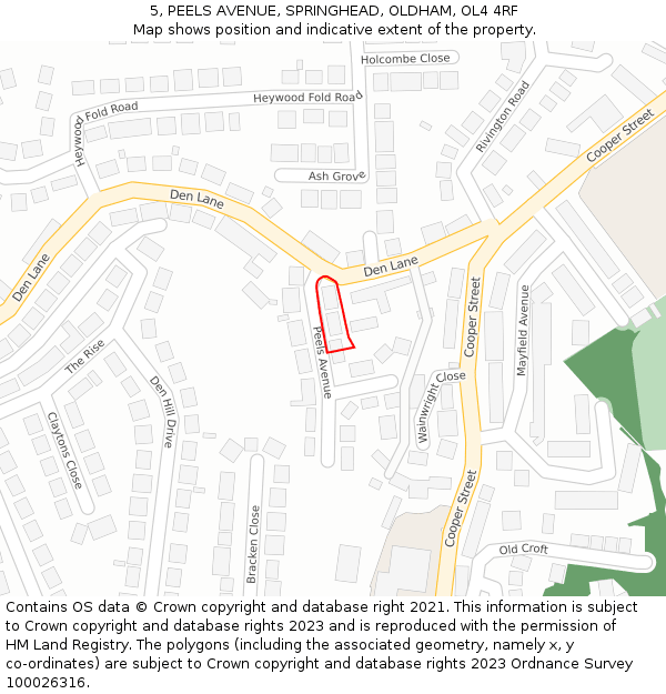 5, PEELS AVENUE, SPRINGHEAD, OLDHAM, OL4 4RF: Location map and indicative extent of plot