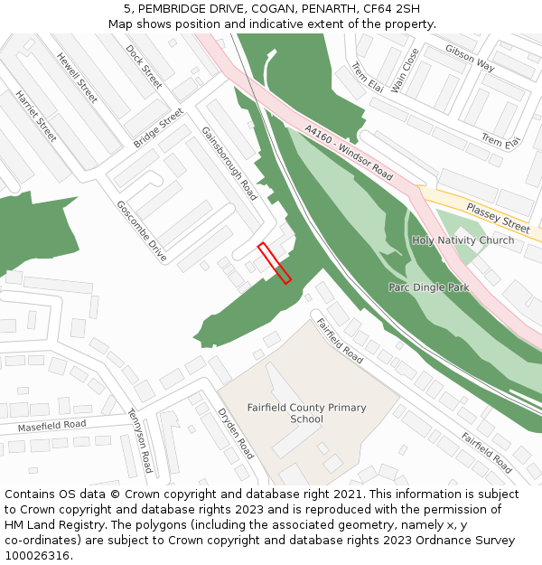 5, PEMBRIDGE DRIVE, COGAN, PENARTH, CF64 2SH: Location map and indicative extent of plot