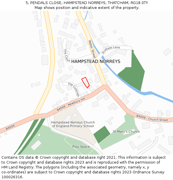 5, PENDALS CLOSE, HAMPSTEAD NORREYS, THATCHAM, RG18 0TY: Location map and indicative extent of plot