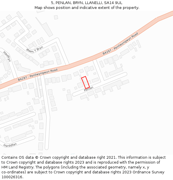 5, PENLAN, BRYN, LLANELLI, SA14 9UL: Location map and indicative extent of plot