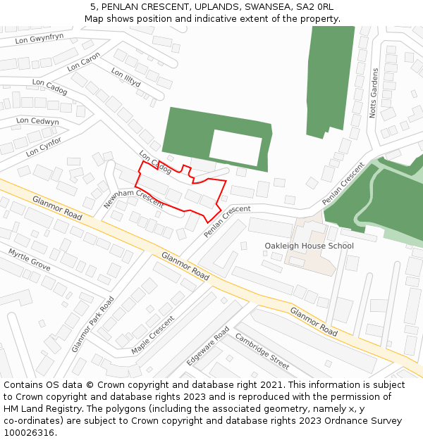 5, PENLAN CRESCENT, UPLANDS, SWANSEA, SA2 0RL: Location map and indicative extent of plot