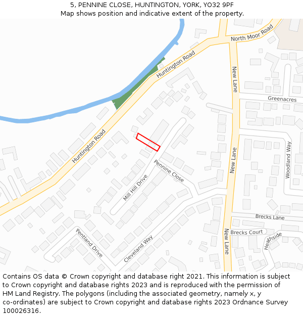 5, PENNINE CLOSE, HUNTINGTON, YORK, YO32 9PF: Location map and indicative extent of plot