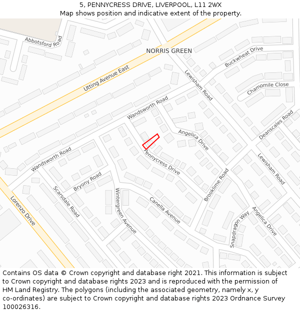 5, PENNYCRESS DRIVE, LIVERPOOL, L11 2WX: Location map and indicative extent of plot