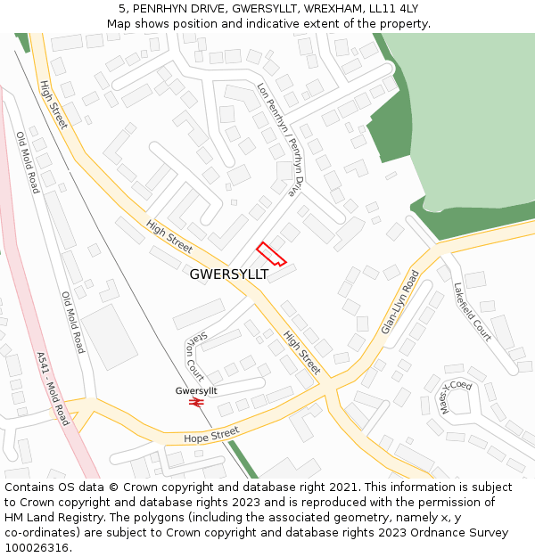 5, PENRHYN DRIVE, GWERSYLLT, WREXHAM, LL11 4LY: Location map and indicative extent of plot