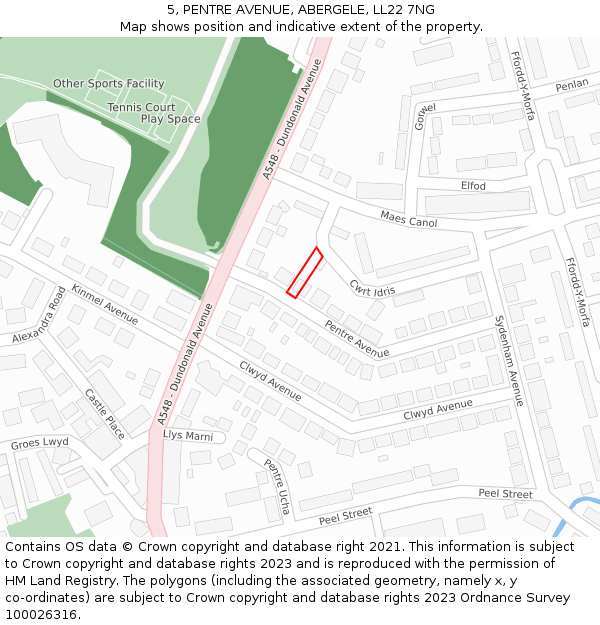 5, PENTRE AVENUE, ABERGELE, LL22 7NG: Location map and indicative extent of plot