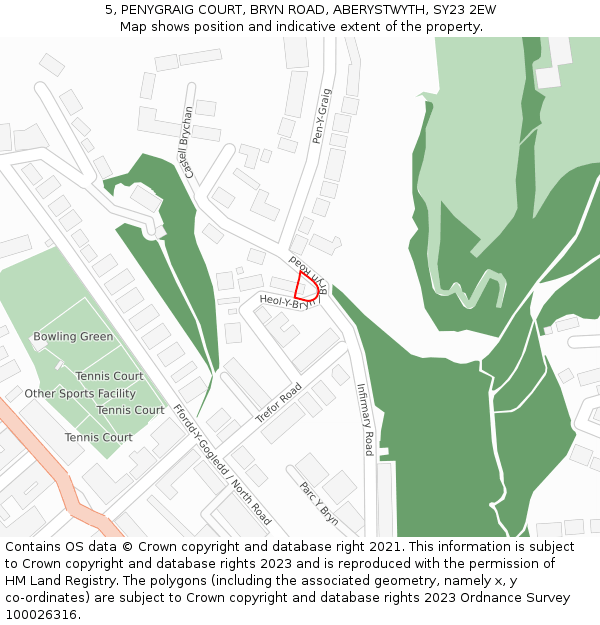 5, PENYGRAIG COURT, BRYN ROAD, ABERYSTWYTH, SY23 2EW: Location map and indicative extent of plot