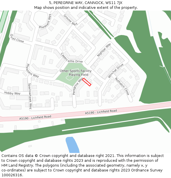 5, PEREGRINE WAY, CANNOCK, WS11 7JX: Location map and indicative extent of plot