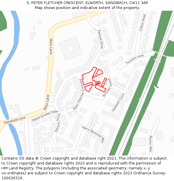 5, PETER FLETCHER CRESCENT, ELWORTH, SANDBACH, CW11 3AP: Location map and indicative extent of plot