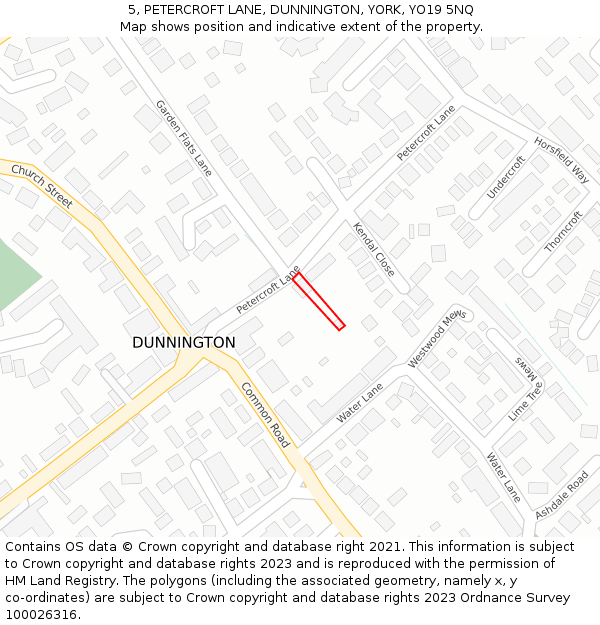 5, PETERCROFT LANE, DUNNINGTON, YORK, YO19 5NQ: Location map and indicative extent of plot