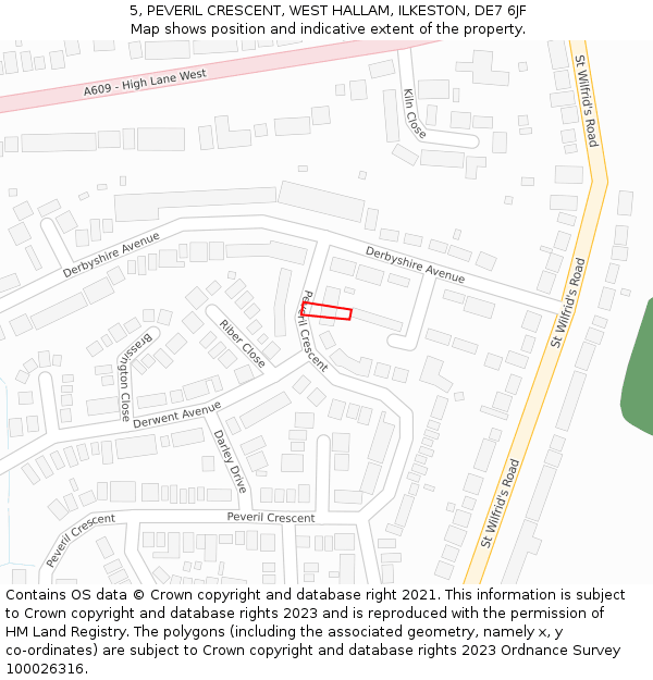 5, PEVERIL CRESCENT, WEST HALLAM, ILKESTON, DE7 6JF: Location map and indicative extent of plot