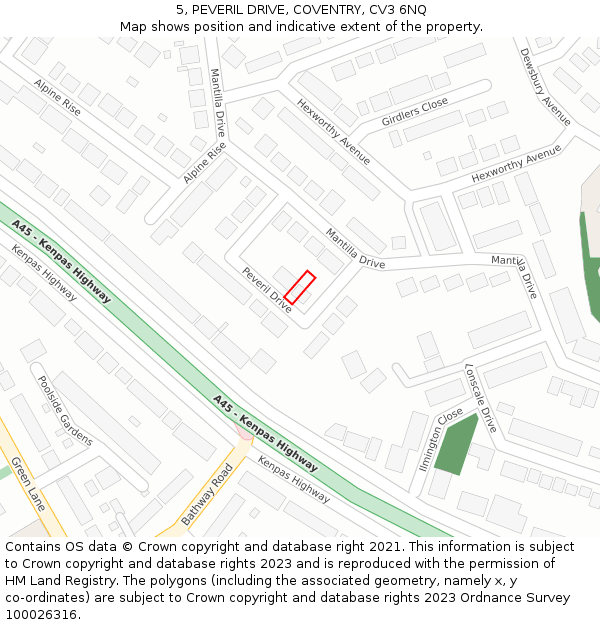 5, PEVERIL DRIVE, COVENTRY, CV3 6NQ: Location map and indicative extent of plot