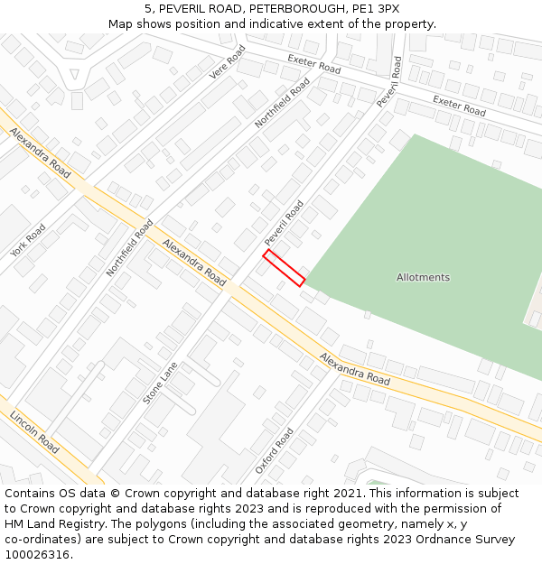 5, PEVERIL ROAD, PETERBOROUGH, PE1 3PX: Location map and indicative extent of plot