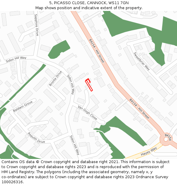 5, PICASSO CLOSE, CANNOCK, WS11 7GN: Location map and indicative extent of plot