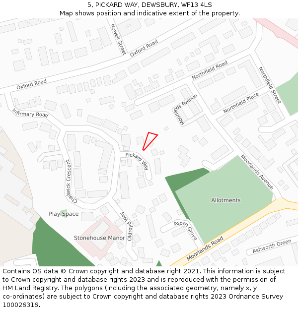 5, PICKARD WAY, DEWSBURY, WF13 4LS: Location map and indicative extent of plot