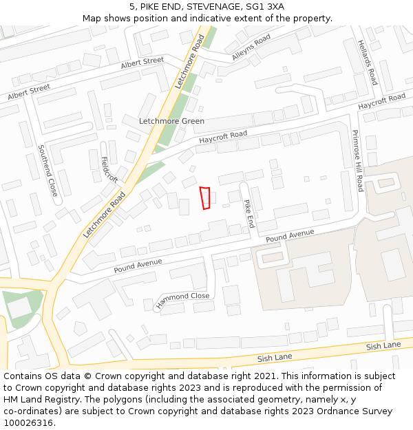 5, PIKE END, STEVENAGE, SG1 3XA: Location map and indicative extent of plot
