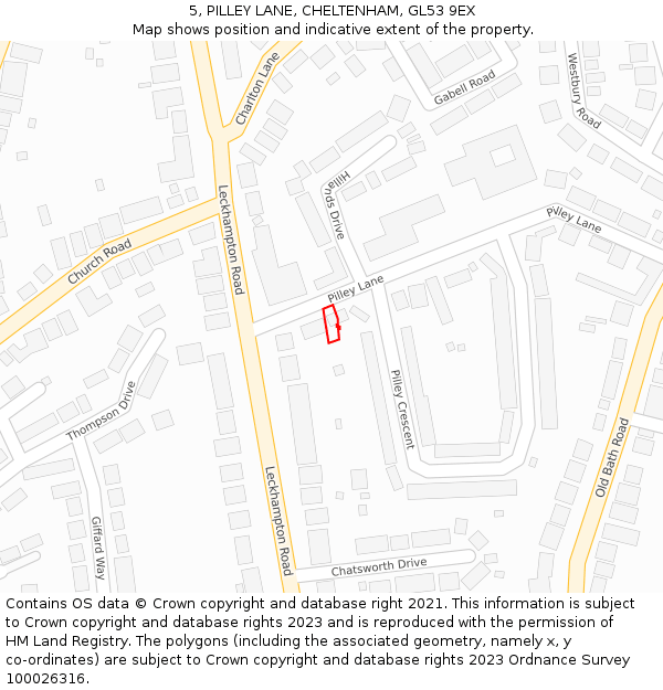 5, PILLEY LANE, CHELTENHAM, GL53 9EX: Location map and indicative extent of plot