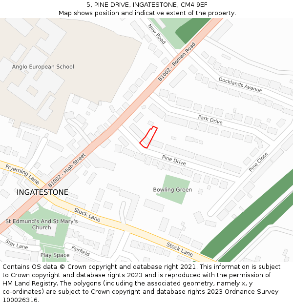 5, PINE DRIVE, INGATESTONE, CM4 9EF: Location map and indicative extent of plot