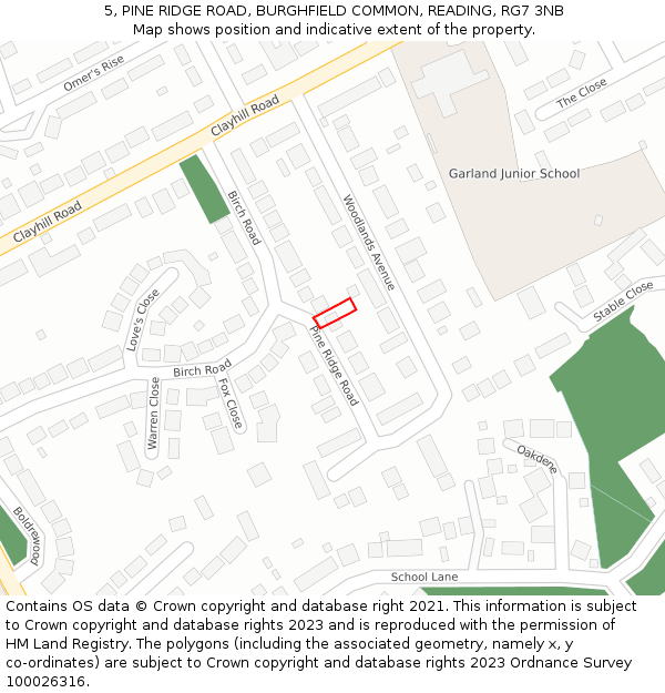 5, PINE RIDGE ROAD, BURGHFIELD COMMON, READING, RG7 3NB: Location map and indicative extent of plot