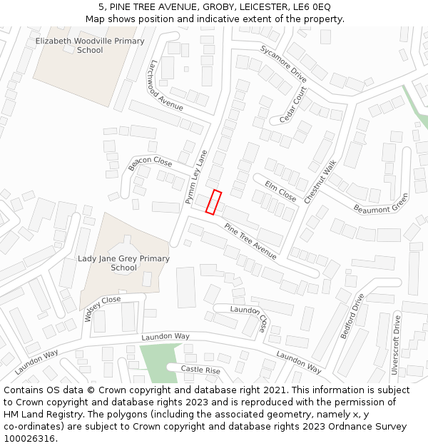 5, PINE TREE AVENUE, GROBY, LEICESTER, LE6 0EQ: Location map and indicative extent of plot