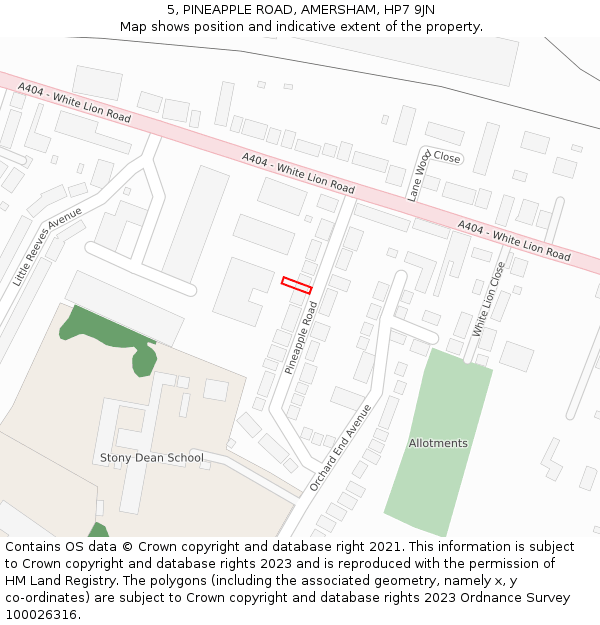 5, PINEAPPLE ROAD, AMERSHAM, HP7 9JN: Location map and indicative extent of plot