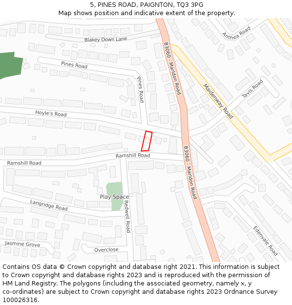 5, PINES ROAD, PAIGNTON, TQ3 3PG: Location map and indicative extent of plot