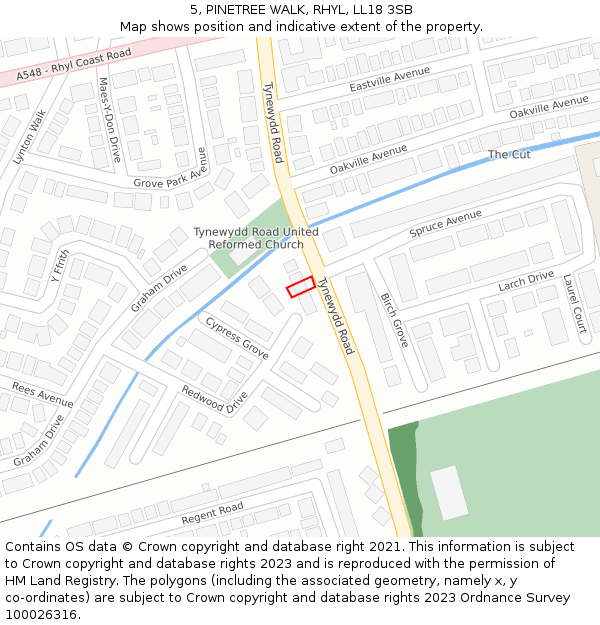 5, PINETREE WALK, RHYL, LL18 3SB: Location map and indicative extent of plot