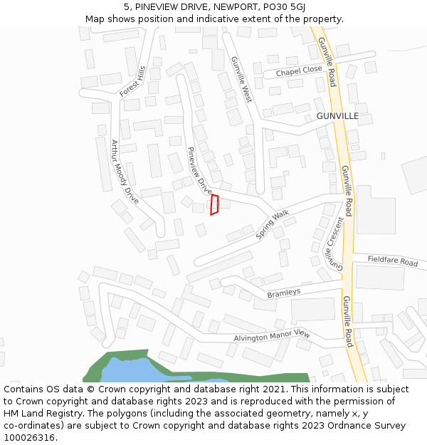 5, PINEVIEW DRIVE, NEWPORT, PO30 5GJ: Location map and indicative extent of plot