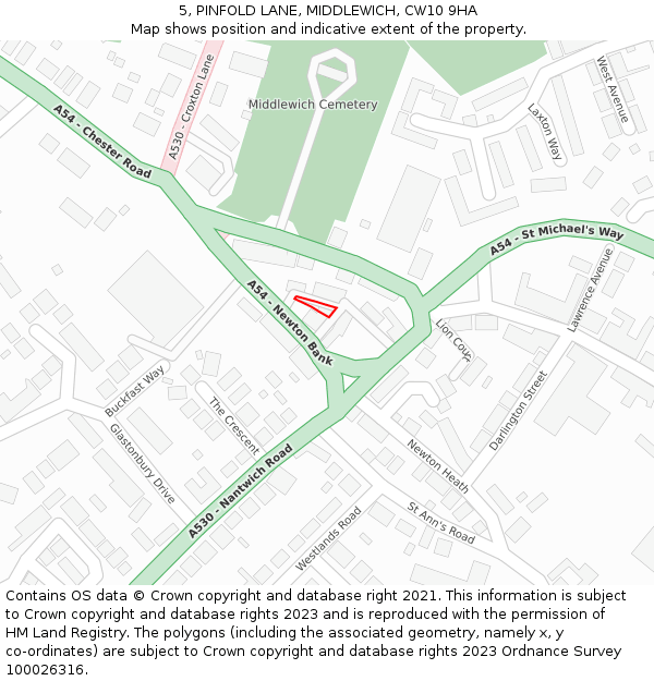 5, PINFOLD LANE, MIDDLEWICH, CW10 9HA: Location map and indicative extent of plot