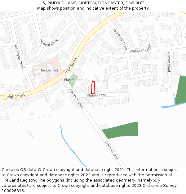 5, PINFOLD LANE, NORTON, DONCASTER, DN6 9HZ: Location map and indicative extent of plot