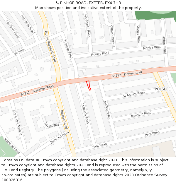 5, PINHOE ROAD, EXETER, EX4 7HR: Location map and indicative extent of plot