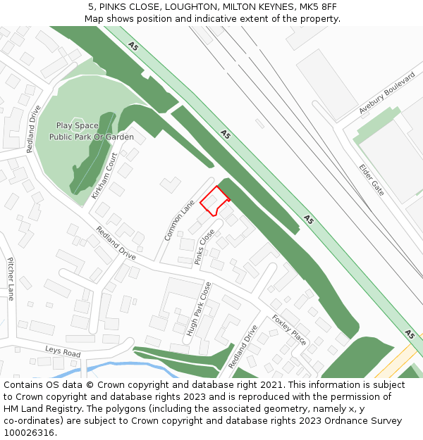 5, PINKS CLOSE, LOUGHTON, MILTON KEYNES, MK5 8FF: Location map and indicative extent of plot